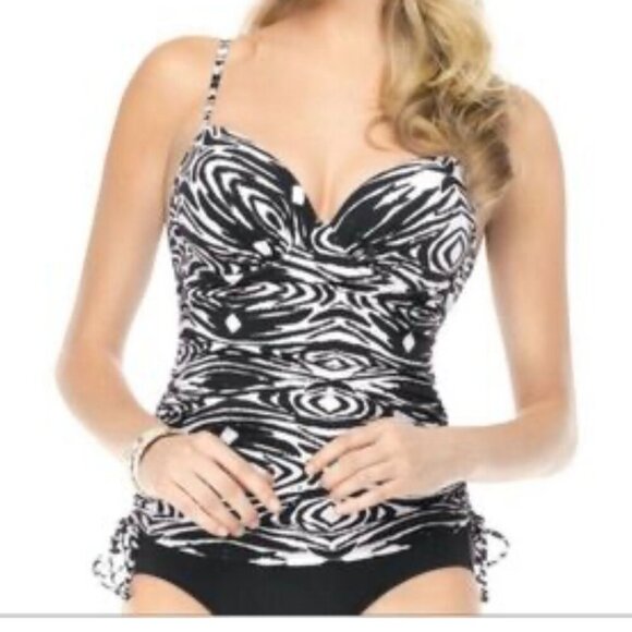 Spanx Love Your Assets Ruched Tankini Swim Top Black & White Abstract Print XL - Picture 1 of 11